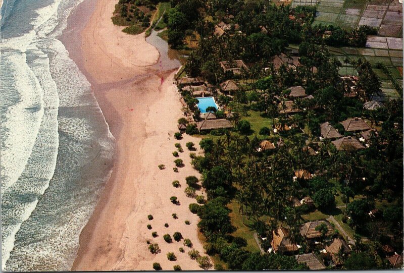 Bali Oberi Hotel Resort Aerial View Legion Beach Indonesia Postcard UNP Chrome