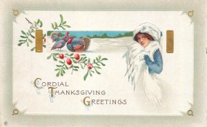 Embossed greetings Cordial Thanksgiving fur turkey
