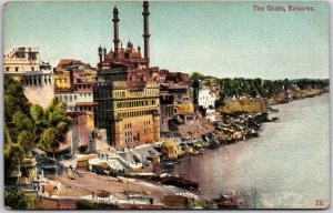 The Ghats Benares India Riverside Buildings Boats Postcard