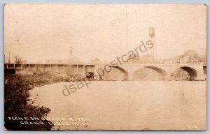 K49/ Grand Ledge Michigan RPPC Postcard c1910 Cement Arch Bridge River 205