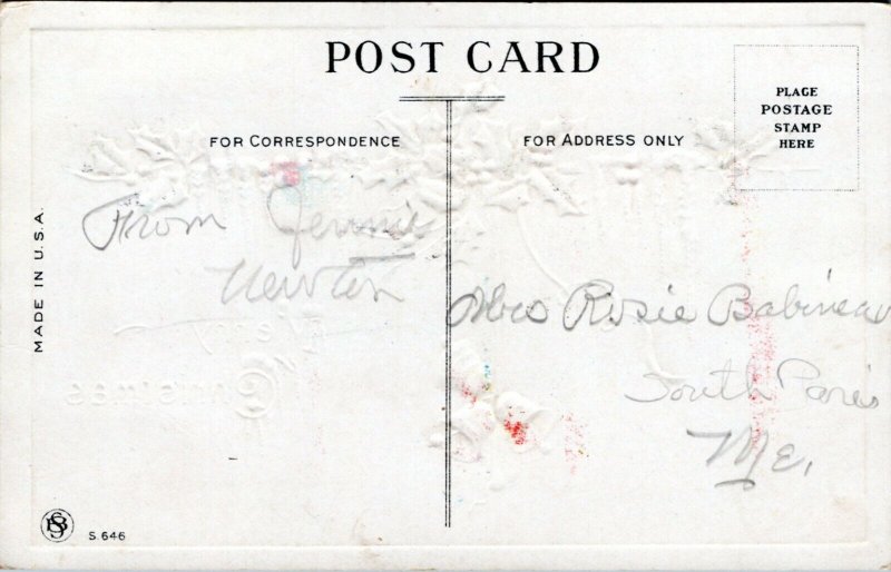 Postcard Merry Christmas - bells and holly