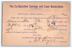1897 The Co-Operative Savings & Loan Association Sioux Falls SD Postal Card
