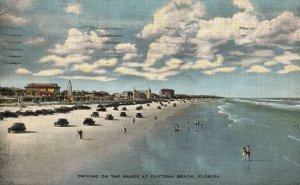 Vintage Postcard 1953 Driving On The Sands Natural Speedway At Daytona Beach FL