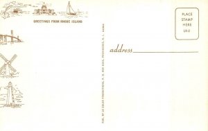 3~Postcards Rhode Island RI ~ GREETINGS Roadside Attractions~Map~State Flag~Bird