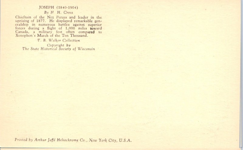 1940s Joseph Nez Perce Chieftan Native Americana Postcard