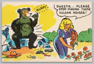 Comic~Ridgley MO~Bear Picks Teeth~Burps~Lady Thinks Its Hubby~Continental PC 