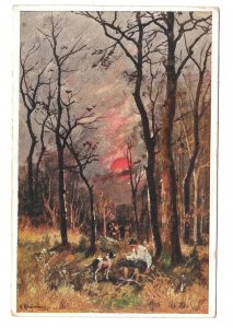 Adolf Kaufmann Painting Man with Dog Wooded Sunset Landscape BKWI 764 1 Postcard