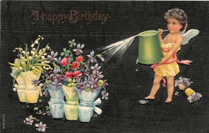 H79/ Interesting Postcard Comic Watering Can Garden c1910 Artist 130