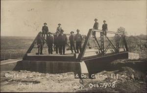 Galena IL Men & Bridge Built For Hazel Green Township 1908 RPPC Postcard