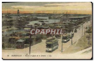 Old Postcard Marseille basins and docks of Joliette Trams