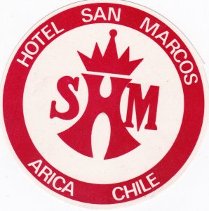 Chile Arica Hotel San Marcos Vintage Luggage Label sk3094