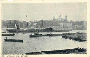 Navigation & sailing related postcard London Tower coal barge cargo ship