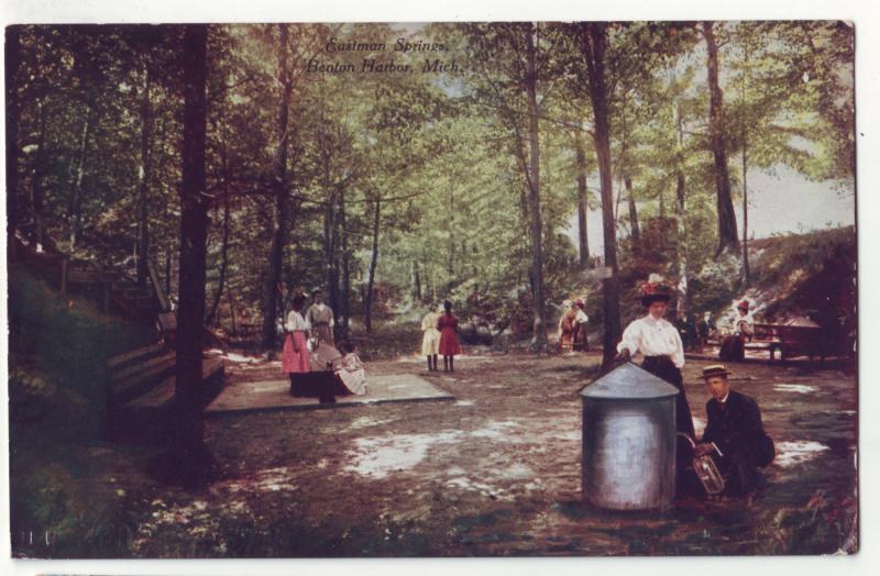 P432 JL old postcard picnic area eastman springs benton harbor mich