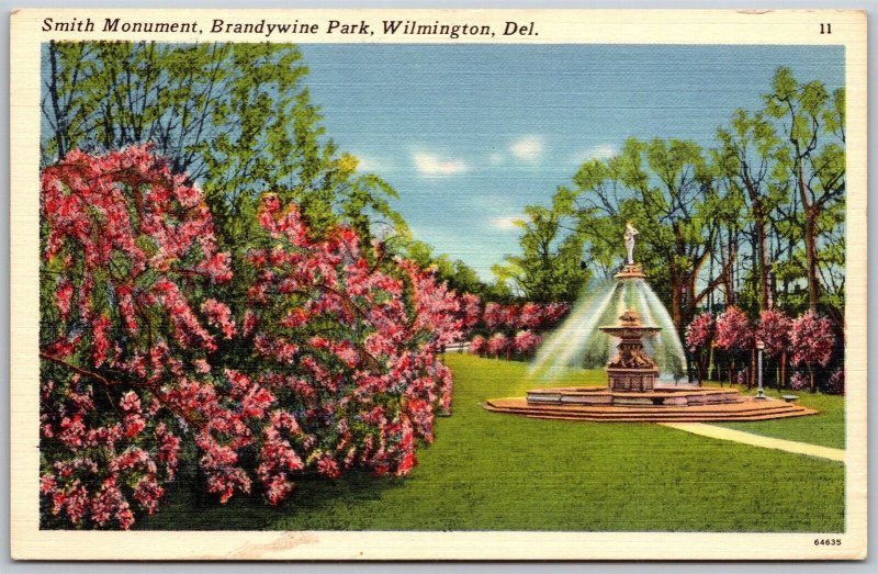 Vtg Wilmington Delaware DE Smith Monument Fountain Brandywine Park Postcard