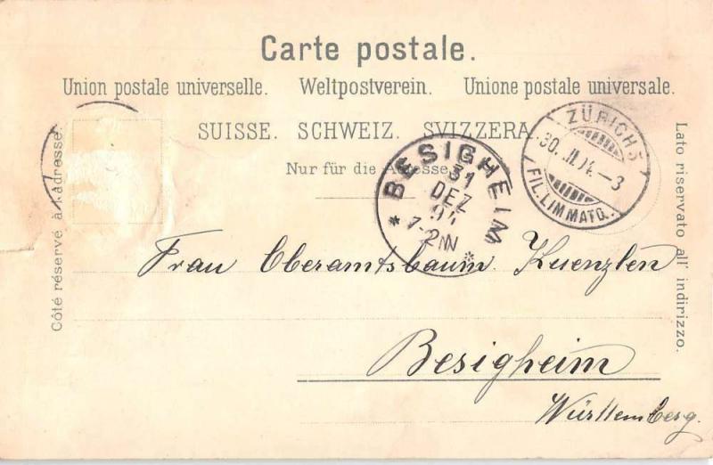 Zurich Germany Gruss aus Birds Eye View Antique Postcard J39629