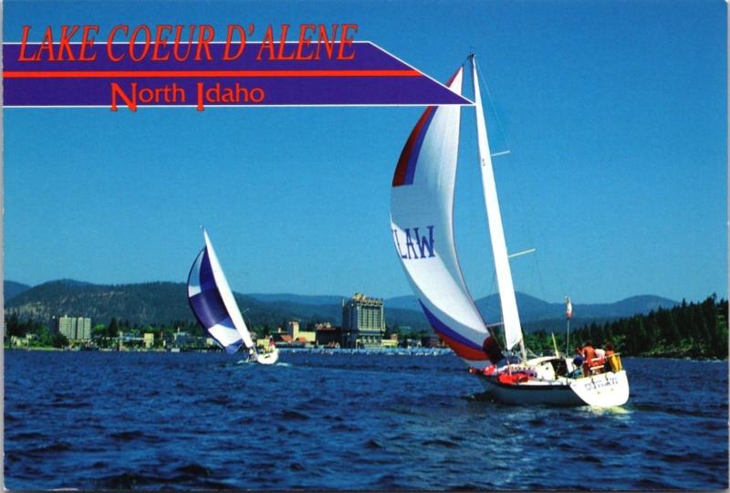 Lake Coeur D'Alene Idaho ID Flying Spinnakers Unused Vintage Postcard D34