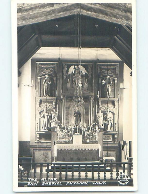 Pre-1942 rppc ALTAR AT MISSION San Gabriel California CA HM3480