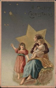 Christmas Children Mother and Child Under Stars Christianity c1910 Postcard