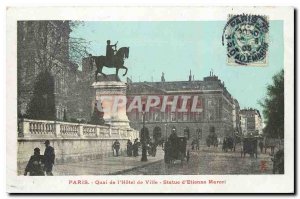 Old Postcard Paris Quai de l'Hotel de Ville Statue of Etienne Marcel