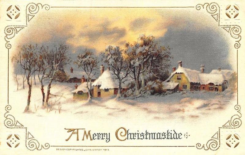 A Merry Christmastide John Winsch Snow Scape Embossed Postcard