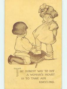 Pre-Linen comic CUTE GIRL GETS BOY TO TIE HER SHOE HJ1859