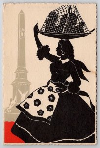 Portugal Silhuetas LISBOA Mulher Das Galinhas Art Deco Silhouette Postcard N24