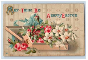 Circa 1910 Easter Red Rose Basket Postcard F43E