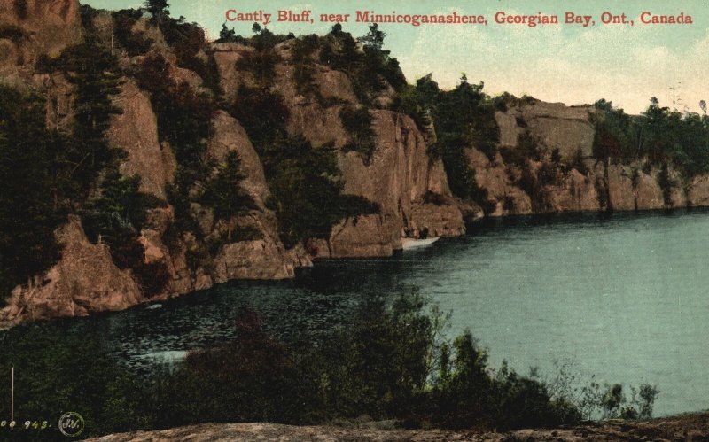 Vintage Postcard Cantly Bluff Minnicoganashene Georgian Bay Ontario Canada