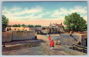 Isleta Indian Pueblo And Old Church Near Albuquerque NM, Vintage Linen Postcard