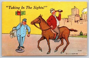 Comics~Drunk Man Backwards On Horse Taking In The Sights~EC Kropp PM 1945 PC