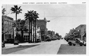 Redding CA Street View Storefronts Jeep Old Cars Postcard