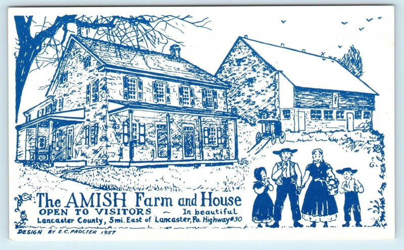 LANCASTER, PA Pennsylvania   The AMISH FARM &  HOUSE 1957  Roadside Postcard