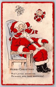 Christmas~Nimble Nicks Kiss Santa Under Mistletoe~Red Edge~c1910 Whitney Made