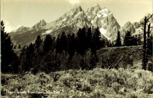 RPPC Three Teton Mountains from Upper Junction Wyoming Real Photo Postcard