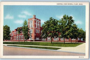 c1940 Central High School Campus Building Tower Flint Michigan Vintage Postcard