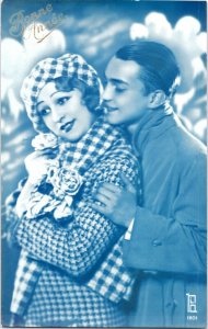 Postcard New Year Bonne Anne - Blue tint photo couple