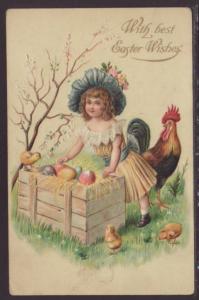 With Best Easter Wishes,Girl,Chicks,Eggs Postcard 