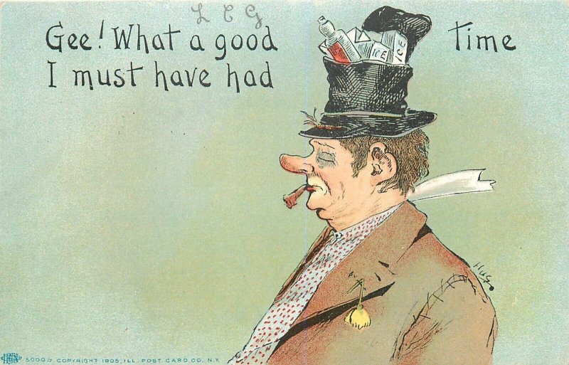 Postcard C-1905 Drunk Hangover ice hat comic humor undivided TP24-2927