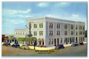 c1940's New Western Hotel Exterior Roadside Sheridan Wyoming WY Cars Postcard