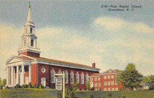 Greensboro North Carolina 1940s Postcard First Baptist Church