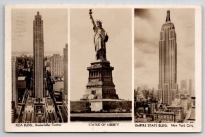 RPPC Mailed From Statue Of Liberty RCA Bldg Empire State  New York Postcard L28