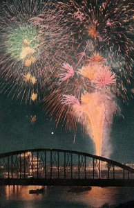 1930s TOKYO JAPAN FIREWORKS DISPLAY OVER SUMIDA RIVER JAPANESE POSTCARD P1522