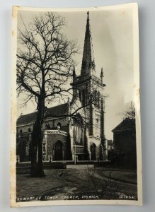 RPPC - ST MARY LE TOWER CHURCH - IPSWICH ENGLAND - B/W 1956 POSTED 