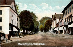 Vtg 1908 Main Street Ellsworth Maine ME Unused Edwardian Postcard