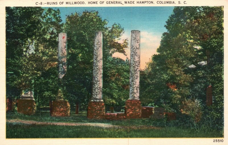 Vintage Postcard 1930's Ruins of Millwood Home of General Wade Hampton Columbia
