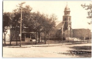 RPPC St. Lawrence Catholic Church, Parsonage & School, Milbank, SD 1938 Postcard