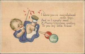 Christmas - Cute Baby - Overwhelmed With Toys c1915 Postcard