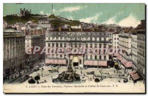 Postcard Old Lyon Place Bellecour Fontaine Bartholds and Coiline of Fourvere