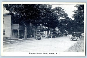 Sandy Creek New York Postcard Thomas House Classic Cars Road Trees 1910 Unposted