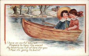 Whitney Valentine Little Boy and Girl Snuggle in Row Boat Vintage Postcard